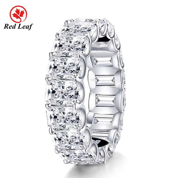 Redleaf Jewelry Shaped Moissanite Emerald Cut Moissanite Rings Design Geometric Full Pave Moissanite Rings Custom Silver CLASSIC
