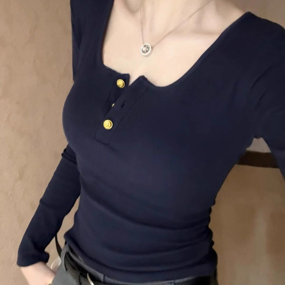 American designer retro long sleeved shirt for women in spring and autumn, new collar, sweet and spicy top, slim fit, slimming effect, inner layer, sm