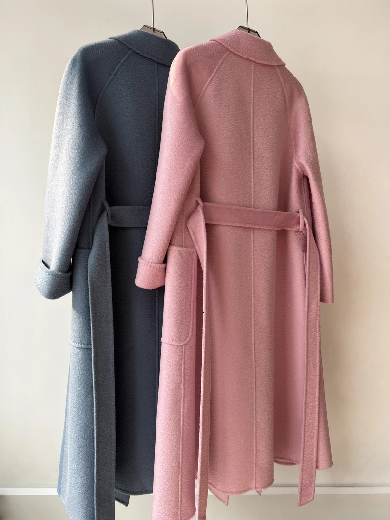 Colors Handmade Bathrobe Style Big Size Water Ripple Doublesided Wool Women Coat Lapel Loose Belt Jacket Autumn Winter 251029