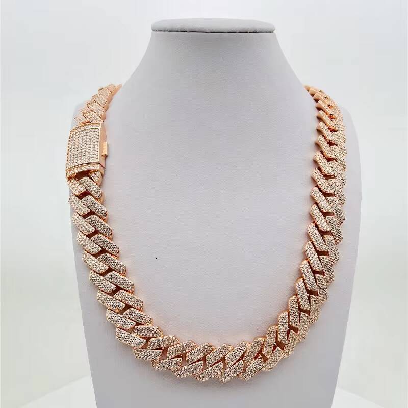 Moissanite Cuban necklace Rose Gold Big Guy 18MM Fully Iced Out 3 Rows Diamond Moissanite Cuban Chain for Men