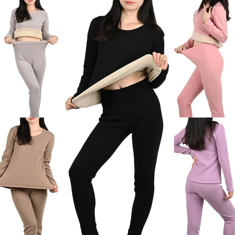 Women Winter Thermal Underwear Set Cashmere Silk ONeck Home Wear Grinding Hair Fever Autumn Clothes and Pants Warm Lingerie 251029