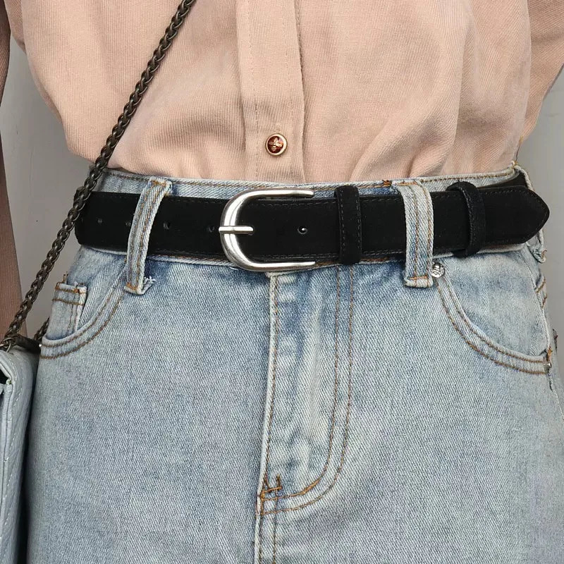 Casual Genuine Leather Belt Suede Cowhide Belts for Women Wide Elegant Dress Jeans Waistband Silver Buckle Girdle 251024