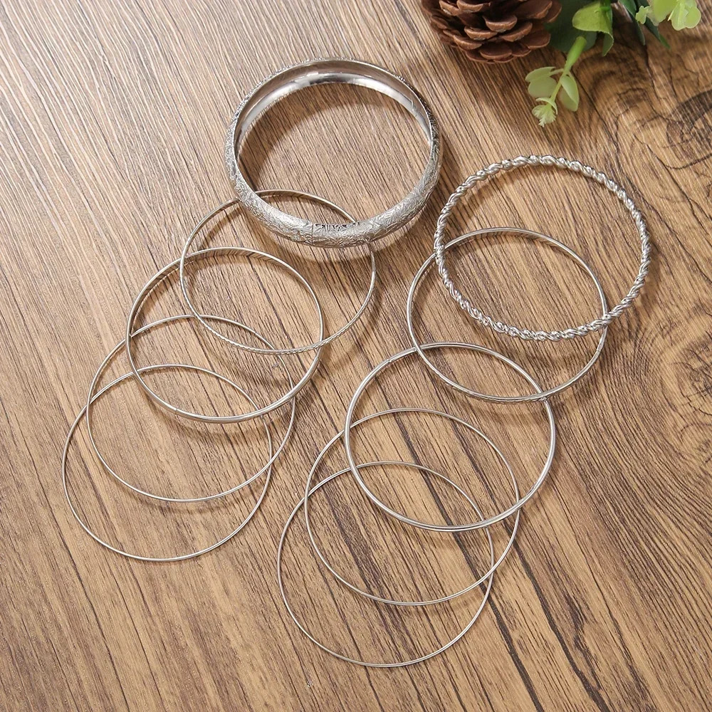 Fashion Boho Punk 10PcsSets Cuff Bracelets Bangles For Women Love Pulseiras Bangle Set Feminina Jewelry Charm Gifts 251028