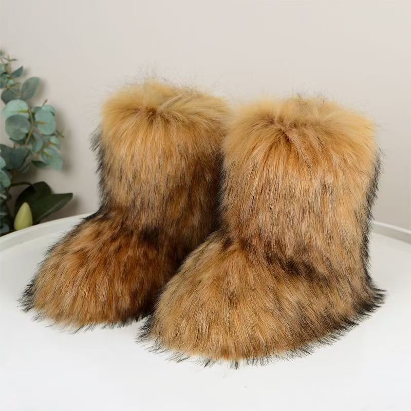 European and American new fur snow boots winter new thick raccoon fox fur midsole boots designer shoes fashionable plus size snow boots