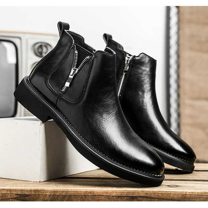 2025 Winter Genuine Leather Shoes Mens Fashion Chelsea Boots Warm Plush British Style Cow Leather Brand Male Footwear D560 Z251029