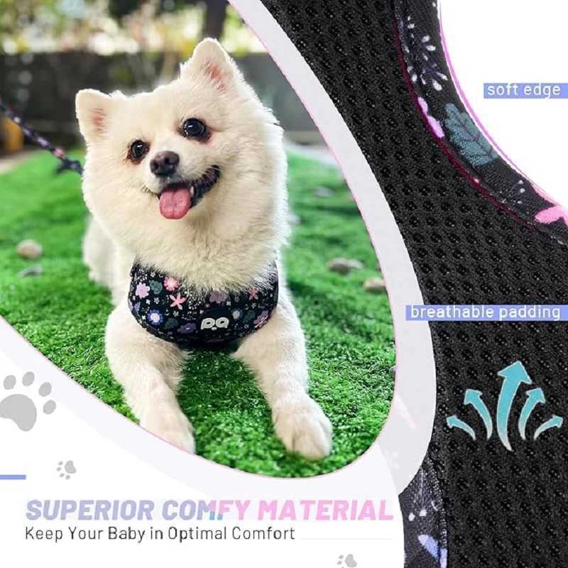 Dog harness collar leash bracket with poo bag 4 sets adjustable nonpull soft net cushion back heart combination J251129