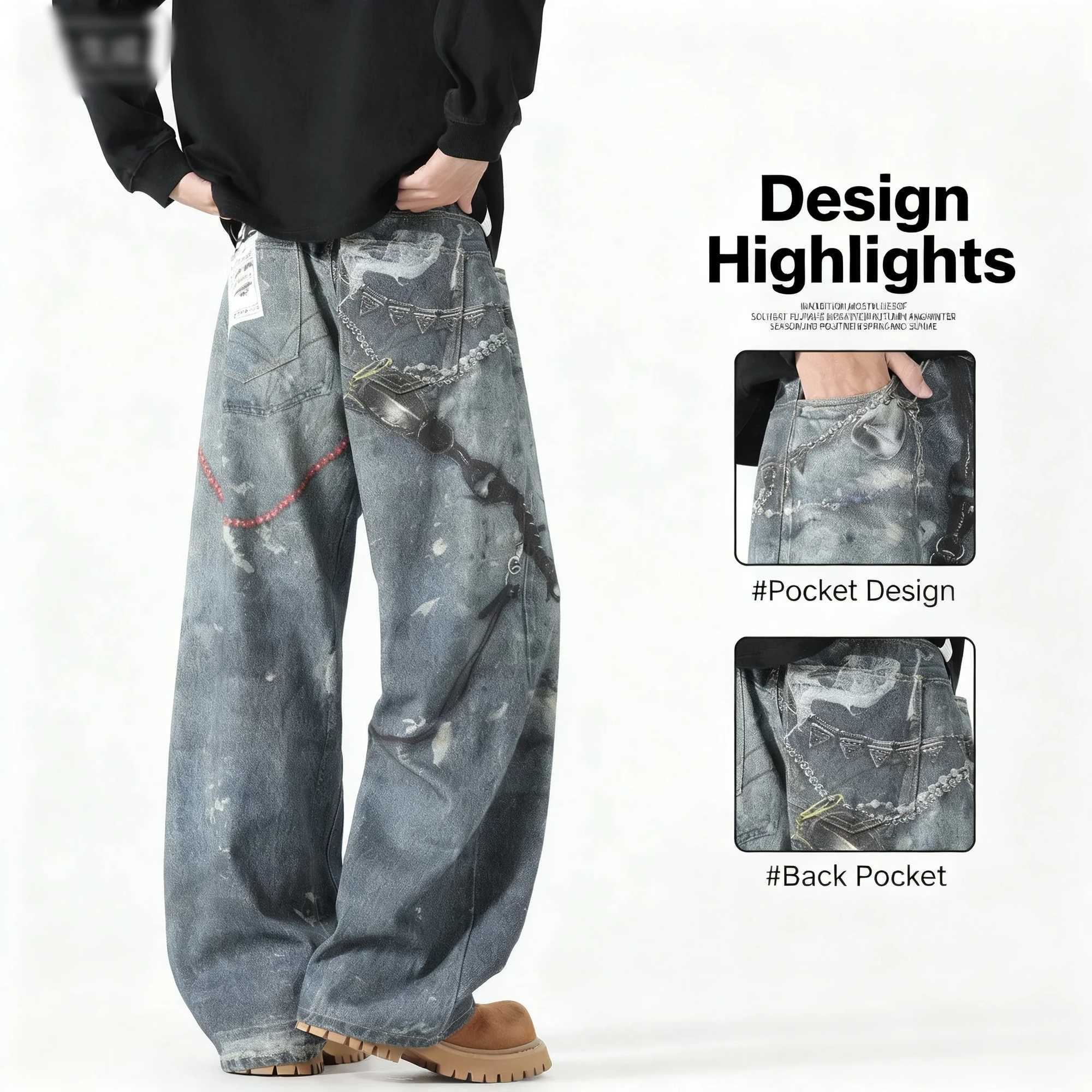 Mens Loose WideLeg Pants Fall New Arrivals Oversized Straight Leg Jeans with Dragging Hems in American Trendy Style J251030