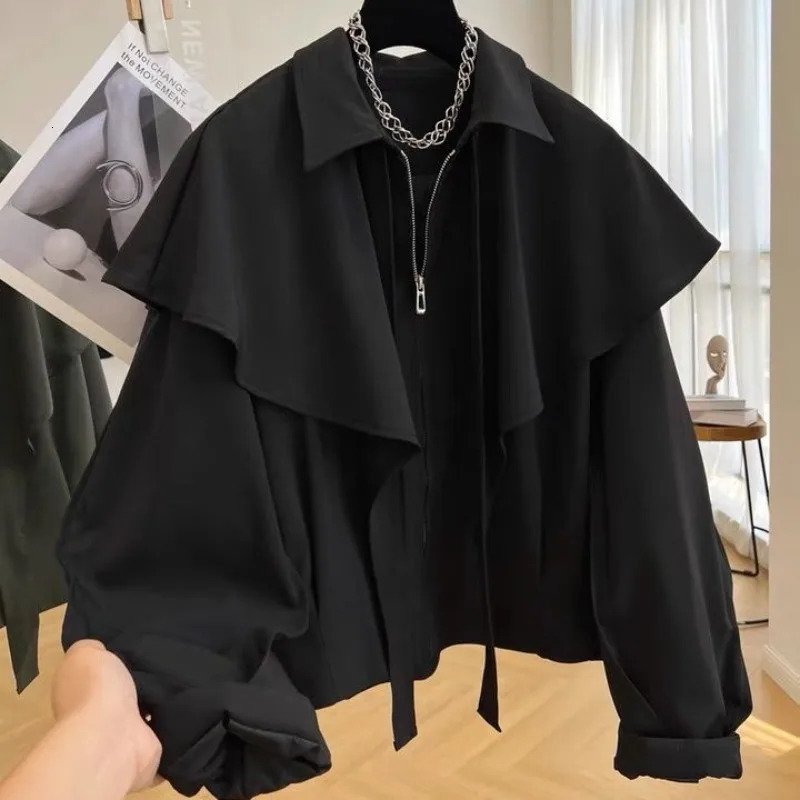 Autumn Baggy Trenches Women Cropped Leisure BF Coats Fashion Streetwear Allmatch Office Ladies Zipup Outerwear 251030