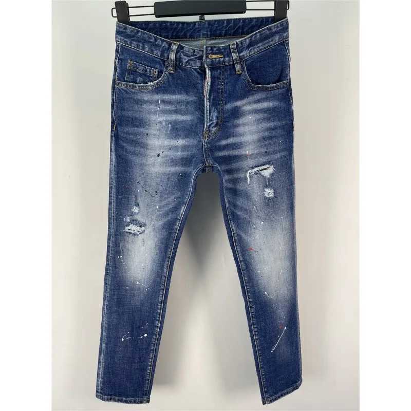 Italian Style Men Classic Blue Skinny Denim Jeans Stretch Ripped Denim Pants High Quality Male Slim Fit Denim Trousers Size 38 J2510301