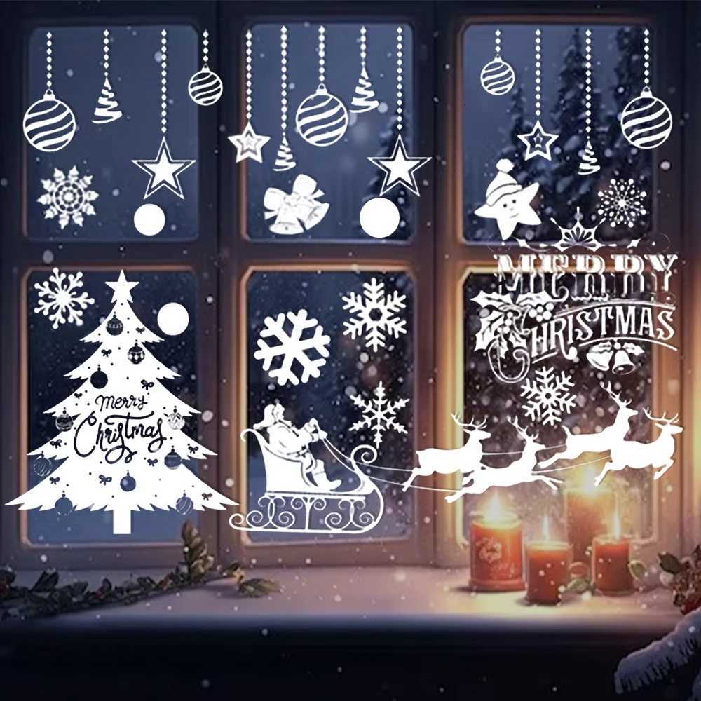 1Set Merry Christmas Electrostatic Glass Decal Elk Snowman Xmas Tree Window Stickers Christmas Festival Theme White Sticker C251030