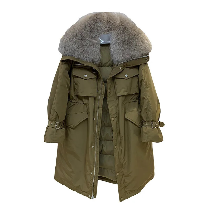 Winter 90 White Duck Down Jacket Long Fox Fur Collar Parkas Coat Women Winter Warm Thicken Jacket Outwear 251023