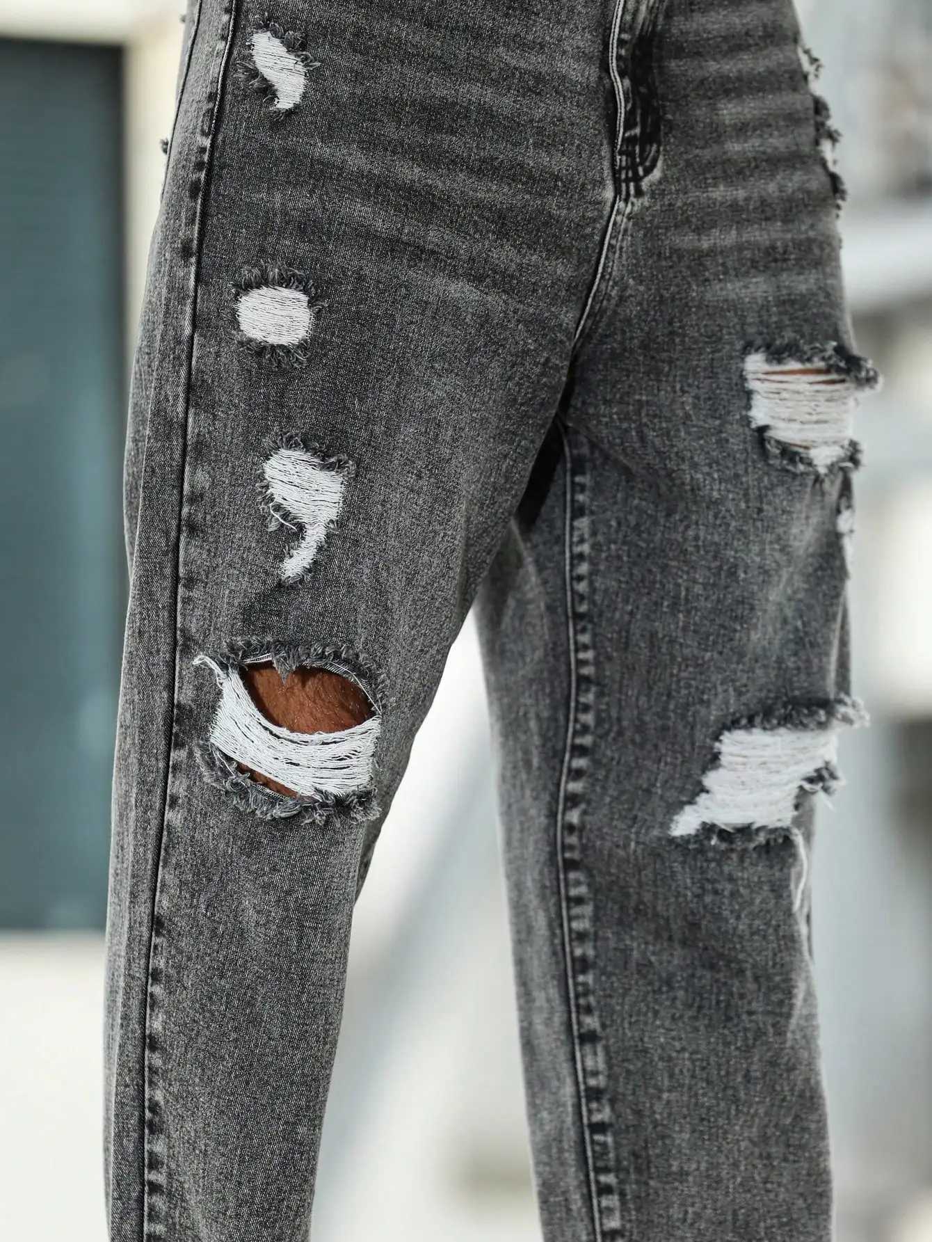 Mens ripped jeans for spring and autumn dark gray harem pants Street style Casual trend J251030