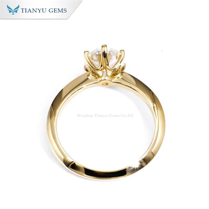 Tianyu Gems 7x9mm 2ct Oval Brilliant Cut Moissanite Ring 6 Prongs Knife Edge Band 18k 14k 10k Yellow Gold Solitaire Rings Women