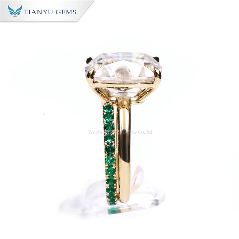 Tianyu Gems 7carat Cushion OMC Cut Moissanite Ring Set 18k Yellow Gold 14k 10k Women Wedding Engagement Rings Vintage Jewelry