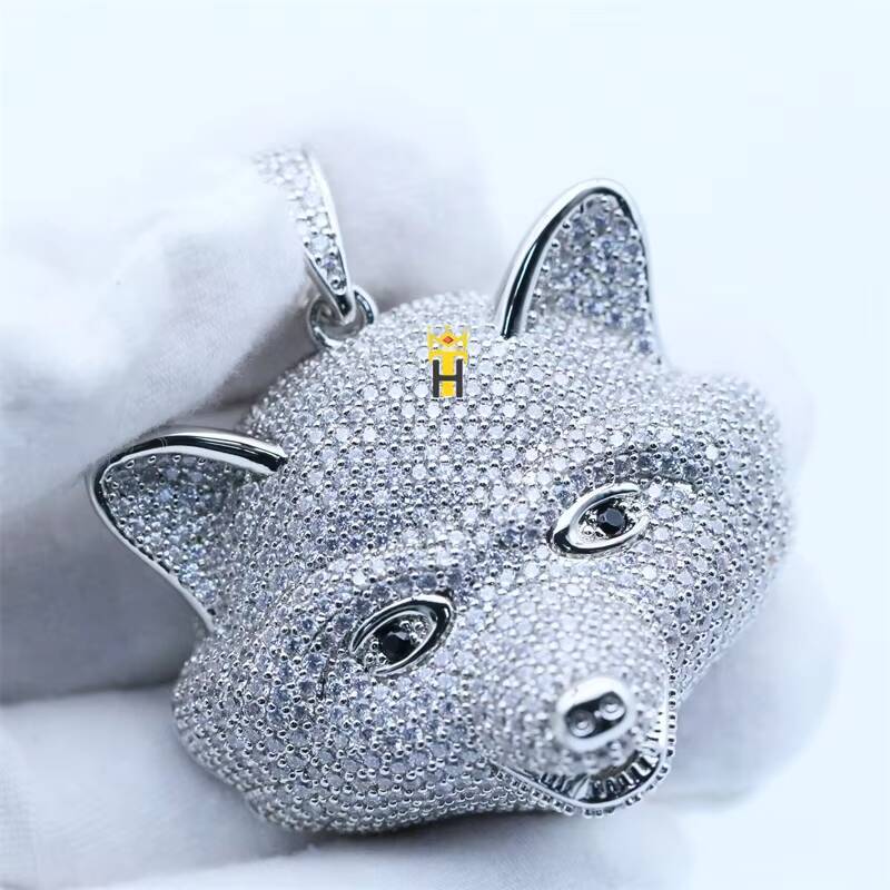 Hip Hop Round Cz Diamond Pendant Handmade Iced Out Charming Bearcat Animal Face Manufacturer Fine Jewelry
