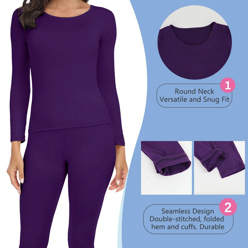 2 Piece Thermal Underwear Set for Women Long Johns Soft Base Layer Keep Warm Top Bottom for Winter Round Neck Lingerie Underwear 251030