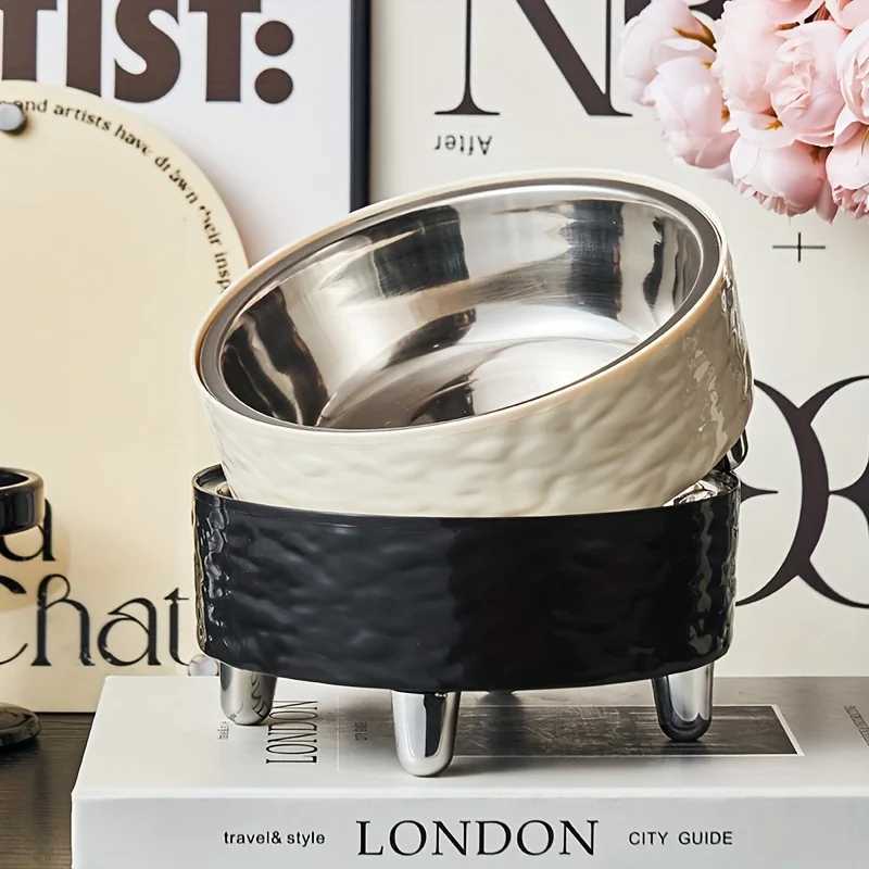Elevated Stainless steel Pet Dog Cat bowl Heighten Neck Protection Food Bowl Antidumping Nonslip Suitable for Kittens and P J251113