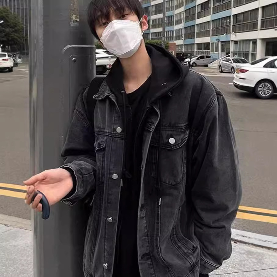 Black Denim Jacket Men Trendy Brand Design Cool Handsome Designer coat Boys Spring Autumn Trendy Loose 2025 New Style Jacket