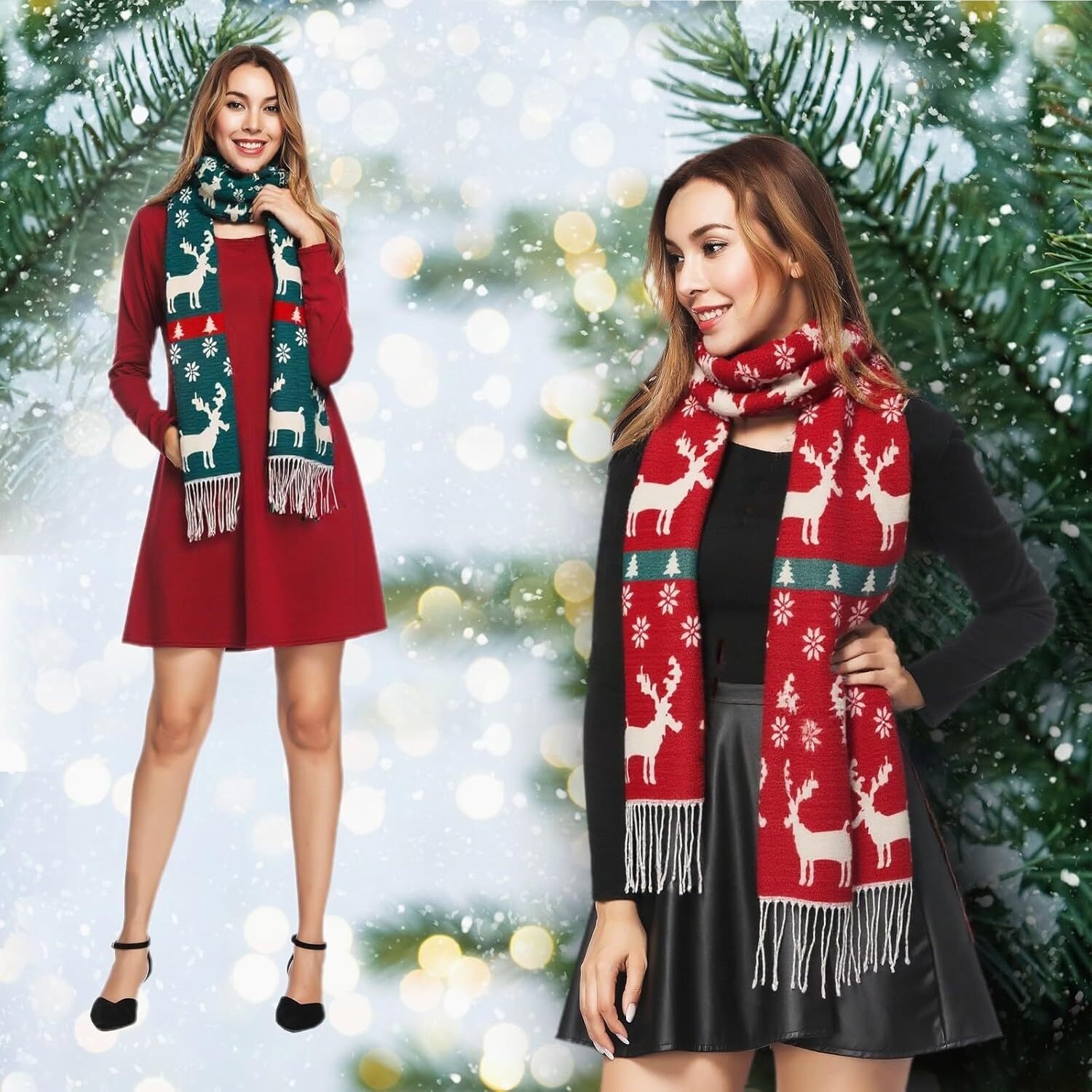 Custom Unisex Scarves for Women Men Boys Girls Christmas Gifts Winter Scarf with Reindeer and Snowflake Shawl Wrap Xmas