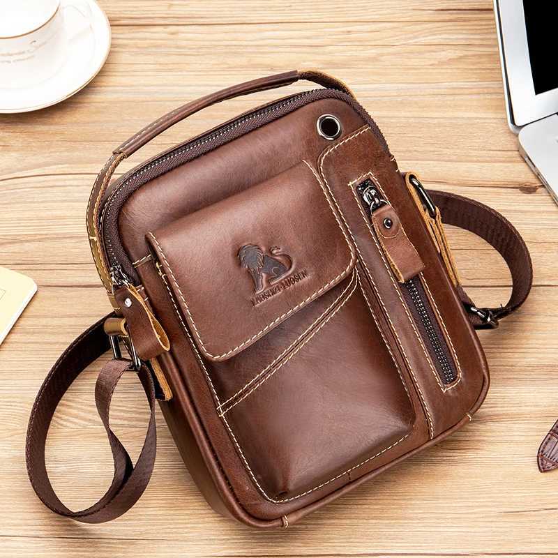 Mens leather shoder bag mtifunctial and highcapacity cowhide crossbody bag handbag Y251011