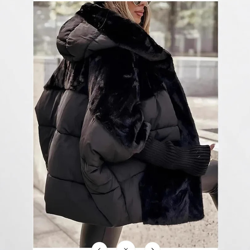 Women Parkas Thick Hooded Coats Zipper Button Spliced Parka Warm Casual Loose Solid Coat Cardigan Elegant Lady Winter 2025 251030