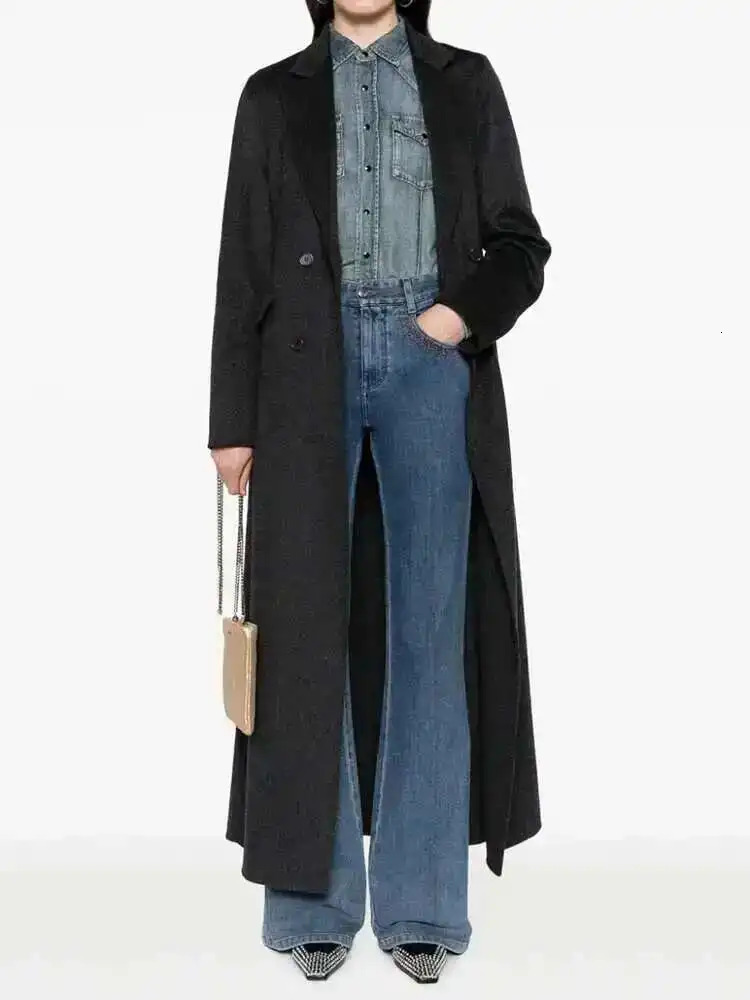 EAM White Ankle Length Woolen Coat Lapel Long Sleeve Double Breasted Women Jacket Fashion Autumn Winter 2025 31A0988 251010