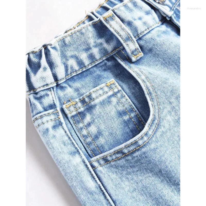Women's Jeans Women Embroidery High Waist Distressed Washed Pockets Vintage Floor Length Trousers 2025 Denim Wide Leg Pants Streetwear Z260313