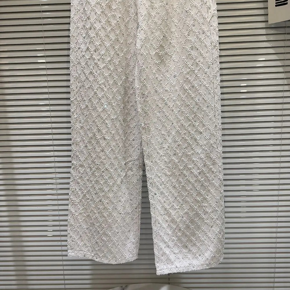 Spring Elegant Diamond Lattice Jacquard Pattern Washed and Worn Wide Leg Jeans 251029