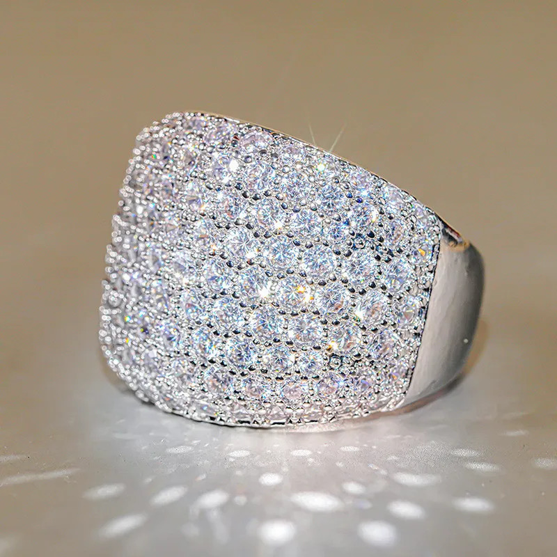 925 Sterling Silver Crystal Cubic Zirconia Rings Gorgeous Wedding Band Accessories for Women Female Jewelry 251023