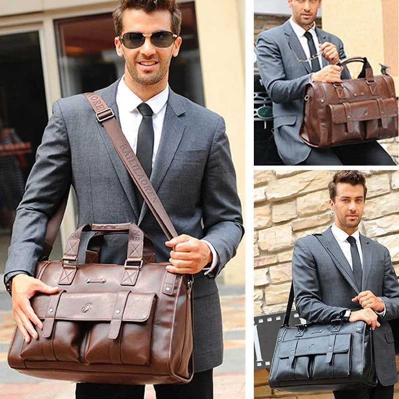 Men Leather Briefcase Large Capacity Business Handbag Messenger Bags M Vintage Shoder Bag Mens 14156 Inch Laptop Bags Y251011