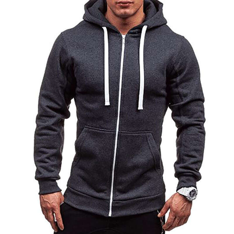 Spring and Autumn Casual Fashion Solid Color Men's Long Sleeve Sports Hooded Top Zipper Cardigan Sweatshirt