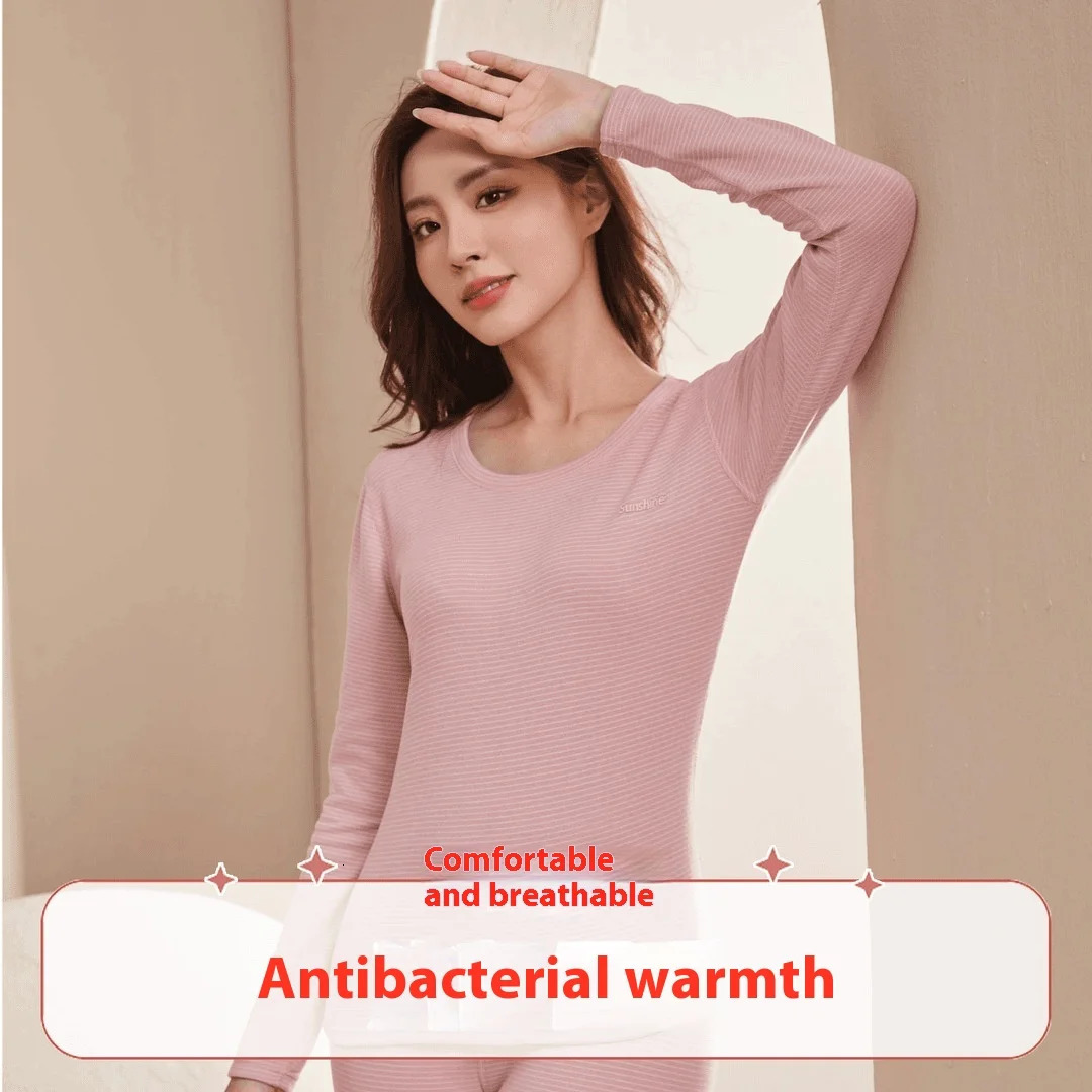 Fall and Winter Cashmere Silk Round Neck Thermal Suit Striped Thermal Underwear Men and Women Models Bottoming Underwear 251030