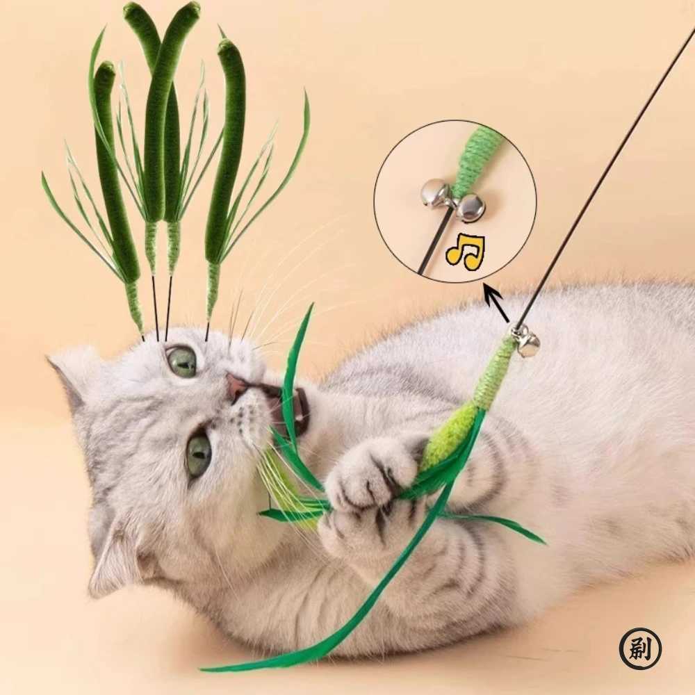 36pcs Cat Interactive Toy Tail Grass Cats Sage Feather Toy Long Pole Kitten Teasing Stick Bite Resistant Sound Toy Cat Supplies S251029