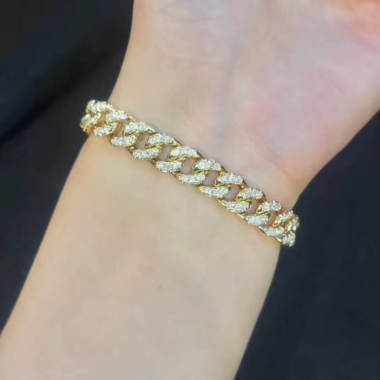 Hiphop Fashion 18K Cuban Natural Diamond Bracelet Full Diamond Exaggerated Jewelry Couple Chain