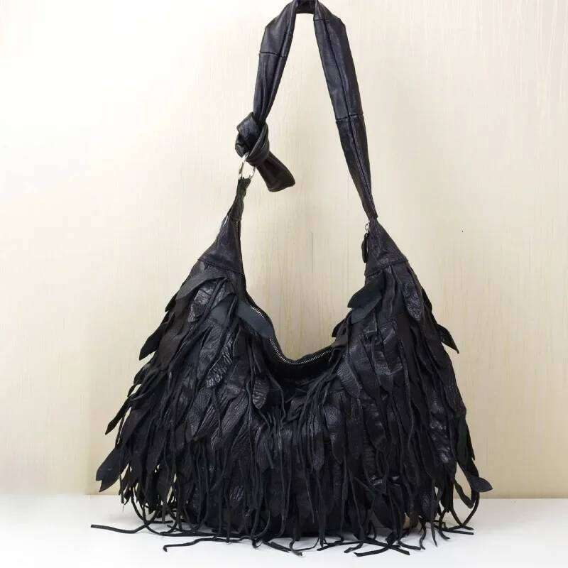Women Genuine Leather Shoulder Soft Casual Dumplings Bag Large Capacity Tassels Crossbody Bags For Ladies Bolsos De Mujer