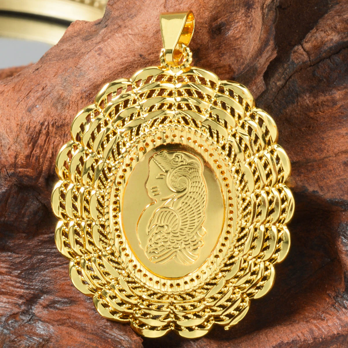 Saudi Islamic Gold Color Necklace 21k Gold Plated Fashion Oval Square Flower Pendant Nigeria Women Wedding Party Jewelry 241106