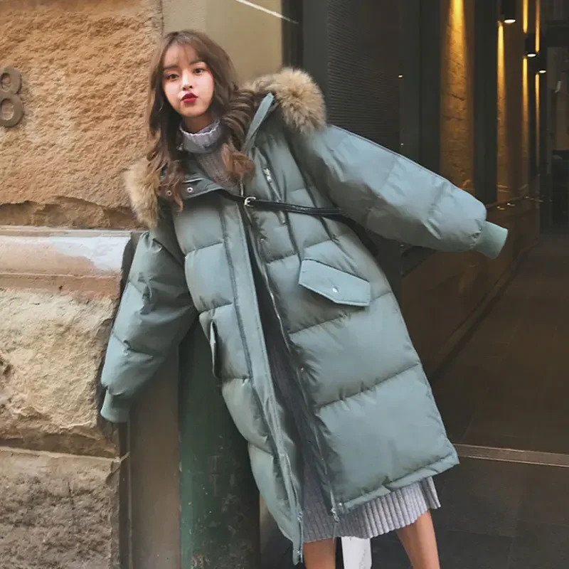 Womens Winter Warm Hooded Fur Collar Down Jacket Korean Version of Loose Thick Long Cottonpadded Clothes Bread Served 251030