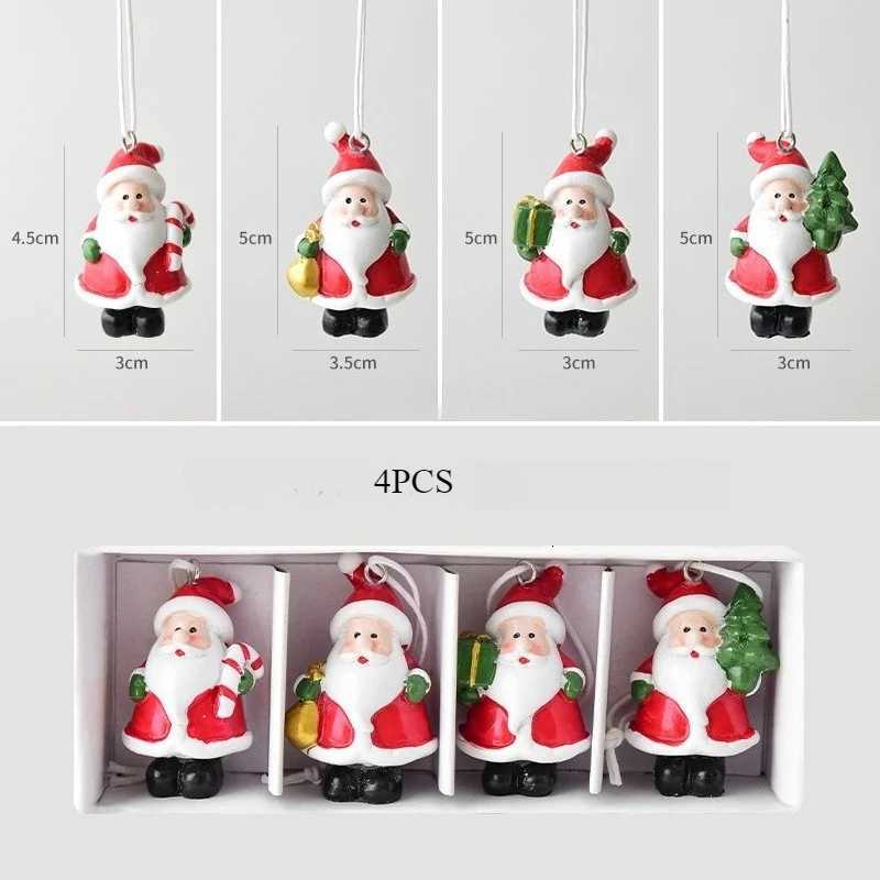 4PCS Christmas Ornament Mini Resin Old Man Snow House Saint Christmas Tree Small Pendant Holiday Party Birthday Gift C251030