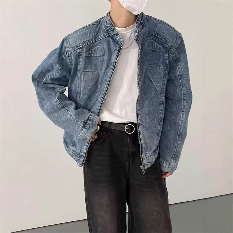 American Vintage Denim Men's Jacket Trendy Designer Coat Brand High Street Loose Casual Versatile Simple Round Neck Fashion Coat