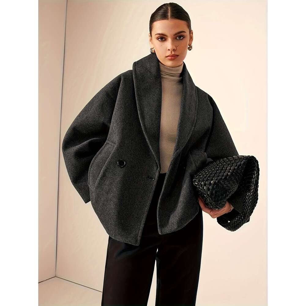 Women S Minimalist French Tweed Coat Elegant Dual Row Buttons Structured Shouldered Long Sleeves Hine Washable Office Formal Everyday Chic Sophisticat