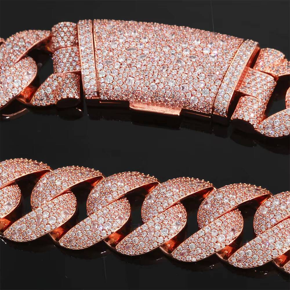 Moissanite VVS necklace Luxury 22MM Curved Flip Clasp Cuban Link Chain Rose Gold Plated Iced Out Necklace Hip Hop Jewelry