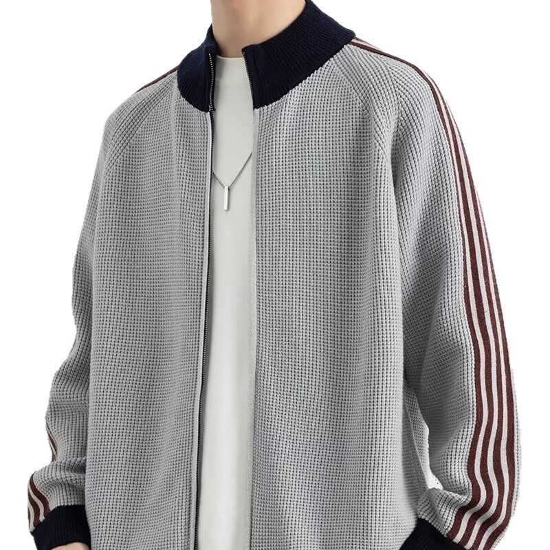 Knitted Cardigan Jacket For Men 2025 New Spring Autumn Winter Designer Jacket Sweater Coat Men Color Block Striped Outerwear Sweater Jacket