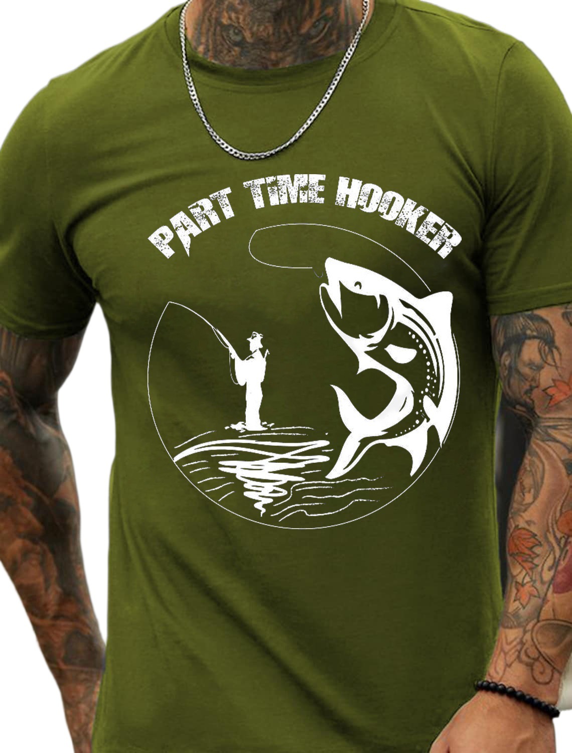 European & American Oversized Vintage Fishing Print Pattern Fashion Men's Cotton Summer T-Shirt - TT7087