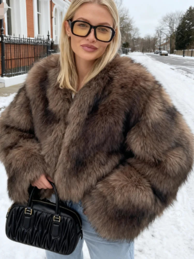 y Short Faux Mink Coat Winter Brown Fur Woman Clothing Loose Fluffy Jacket Coats Tops 251028