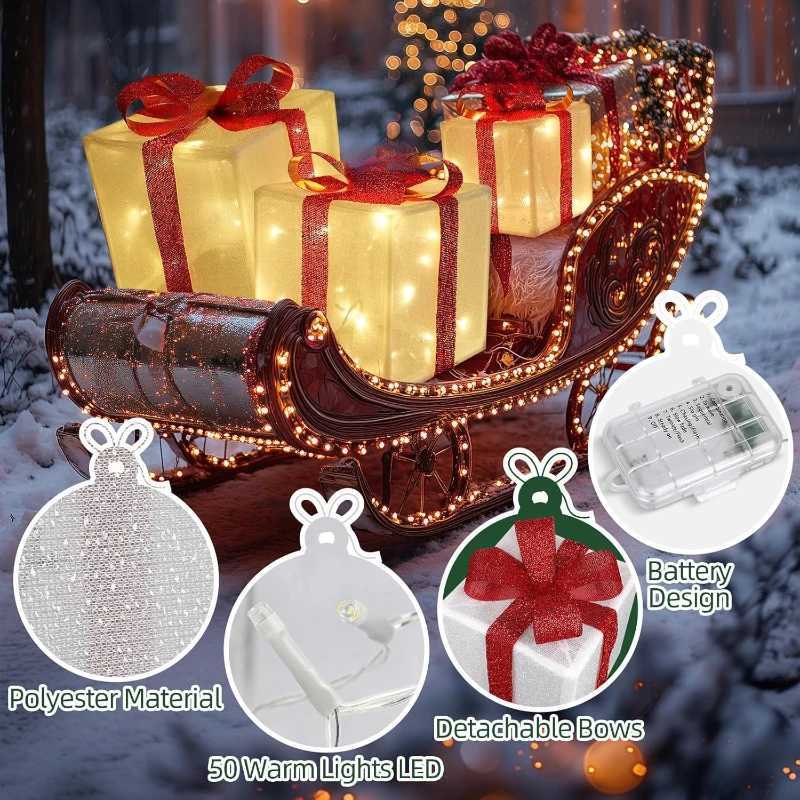 3PCS LED LightUp Christmas Gift Box Set 3Piece Indoor Christmas Decoration for Holiday Scenarios No BuiltIn Battery Idea C251030