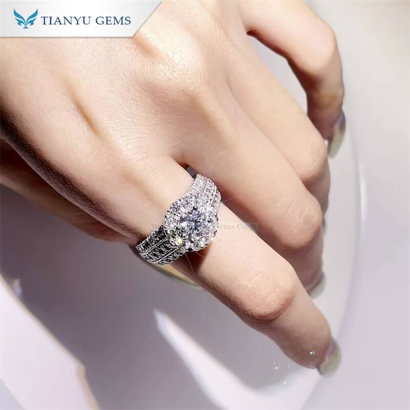 Tianyu Gems Fine Rings 925 Sterling Silver Wedding Engagement halo Moissanite Ring Jewelry for Women