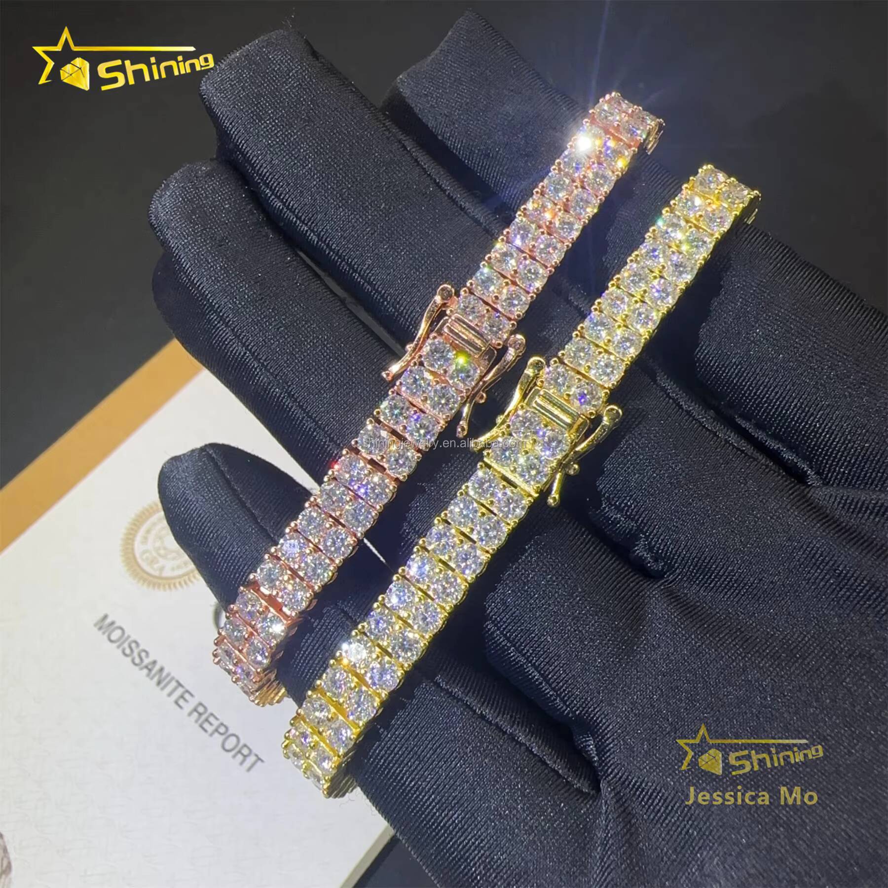 Bulk Stock New Arrivals S925 Solid Silver Two Rows 3mm Hip Hop Jewelry VVS1 Moissanite Iced Out GRA Certificate Tennis Bracelet