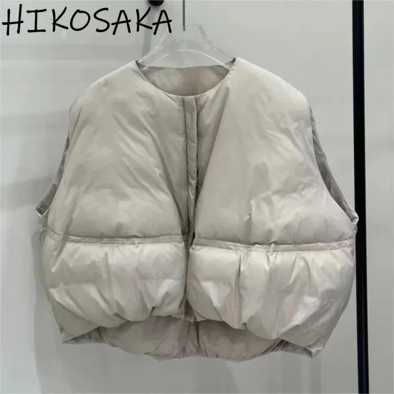 Autumn Korean Chic Down Vest Oneck Loose Solid Casual Sleeveless Parkas Allmatch Zipper Jacket Waistcoat Female 251029