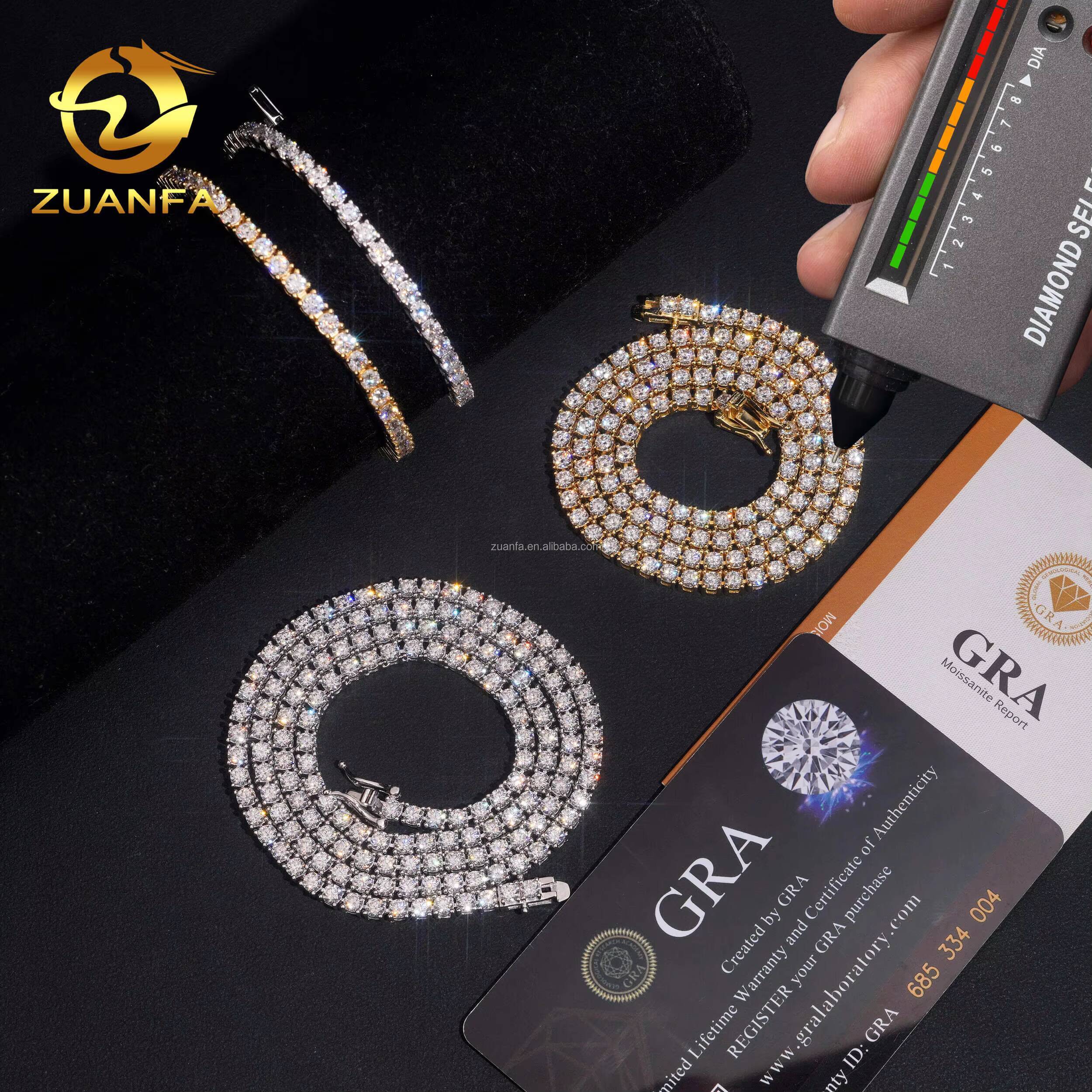 Ship in USA Warehouse Stock 3mm 925 Solid Silver Hip Hop Iced Out VVS1 Moissanite Diamond Cluster Tennis ChainBracelet