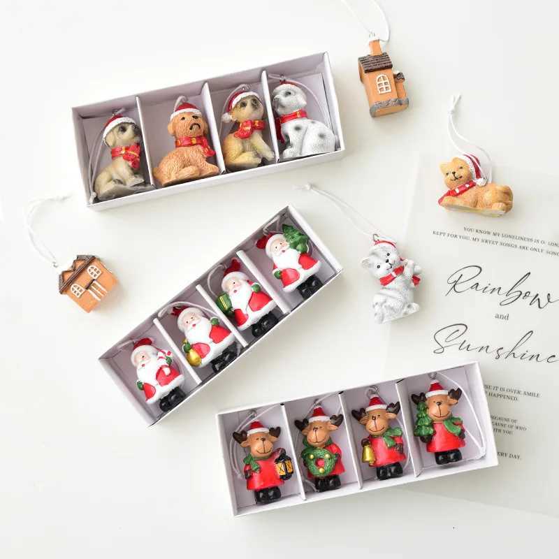 4PCS Christmas Ornament Mini Resin Old Man Snow House Saint Christmas Tree Small Pendant Holiday Party Birthday Gift C251030